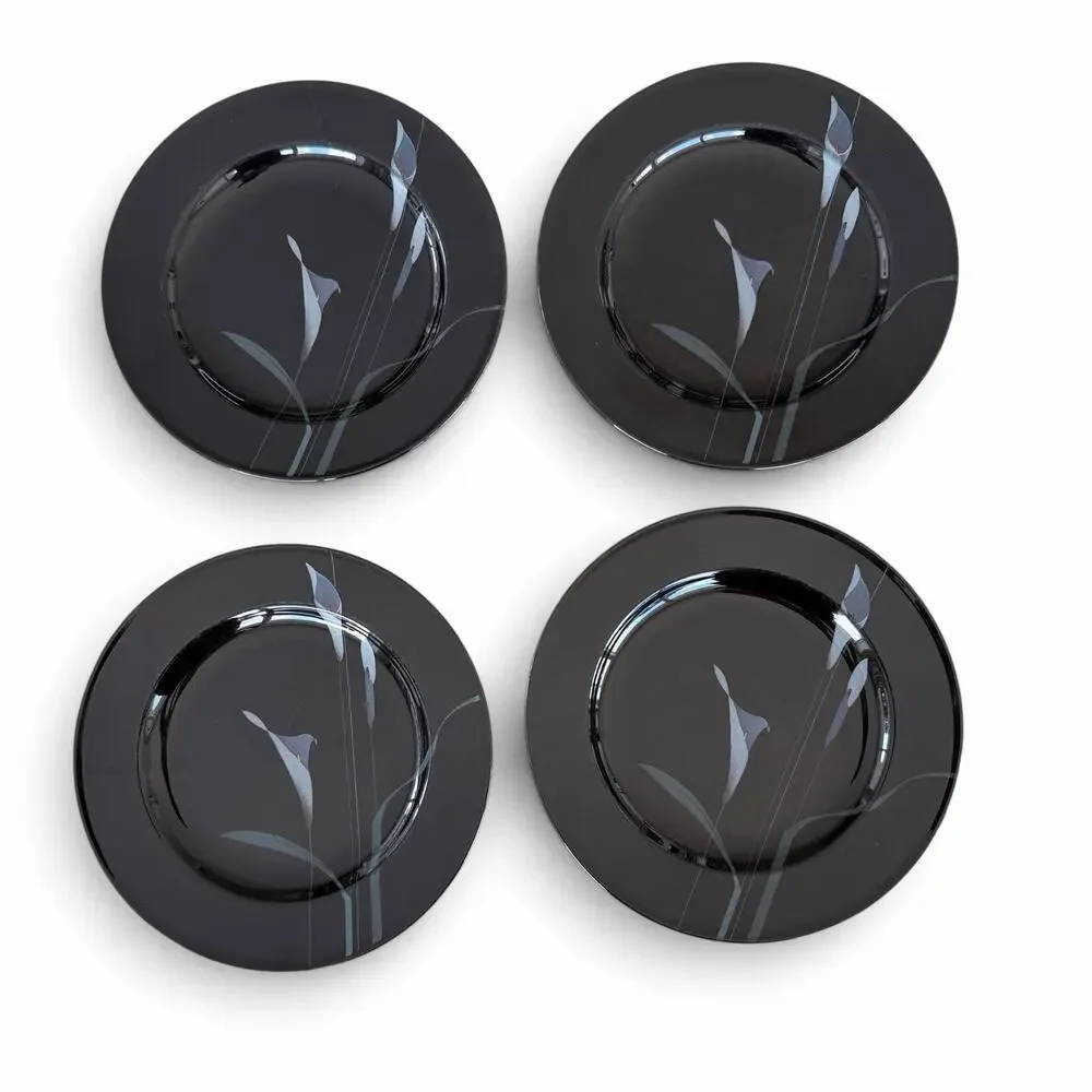 Mikasa Galleria OPUS BLACK FK701 Salad Plates Calla Lily 8.25 In set of 4 Japan